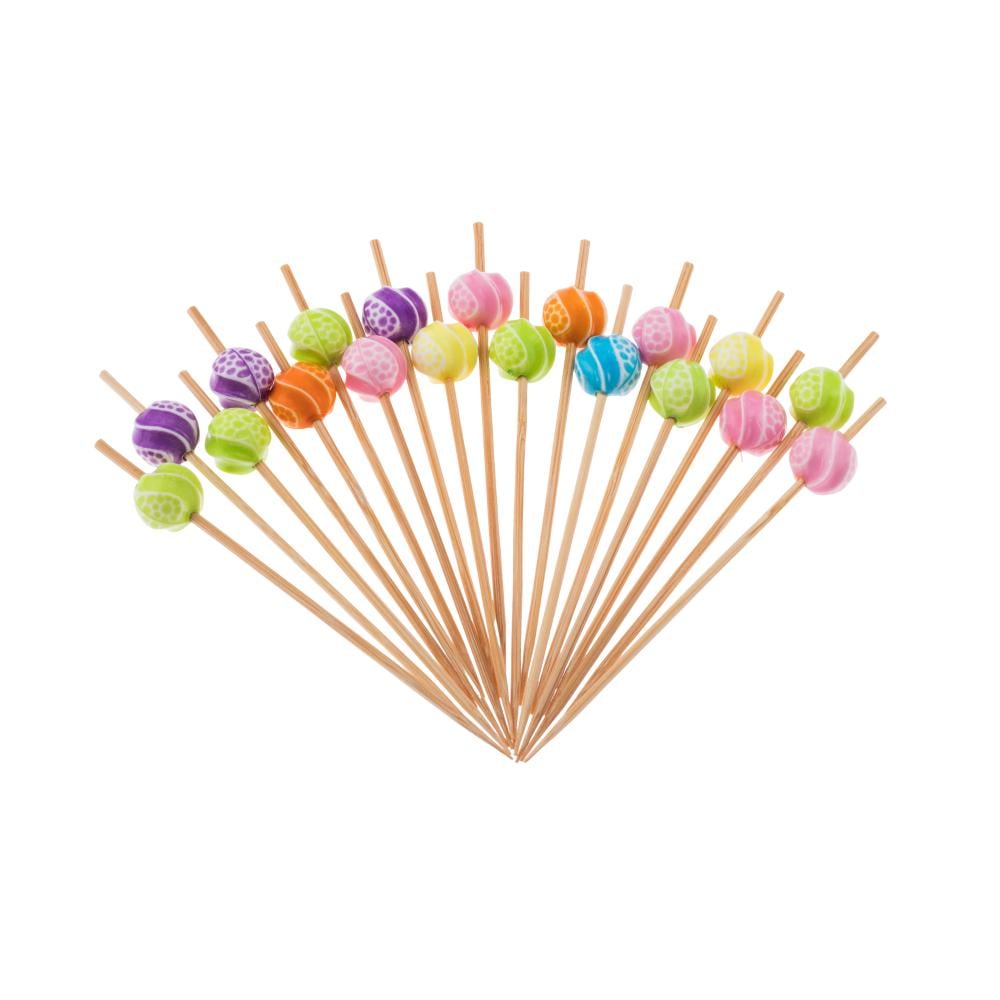 اعواد تمر وحلى خشب بمقبض خرز ملون 25 قطعة