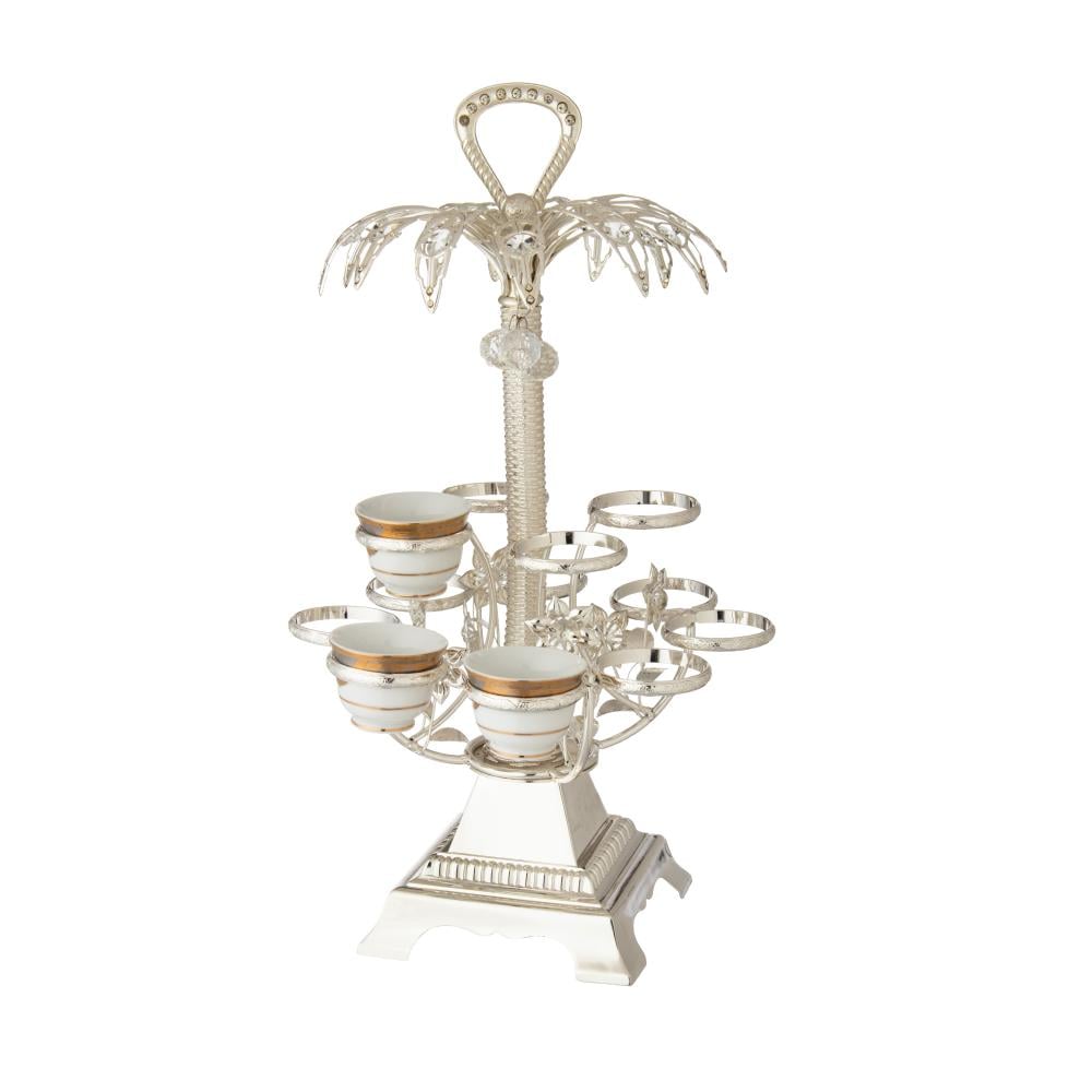 شيالة فناجين قهوة سعودي معدن فضي فاخر