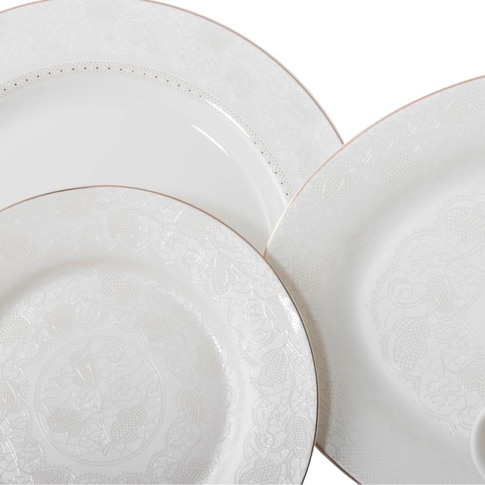 طقم عشاء بورسلان فاخر ابيض بنقش ذهبي مزخرف 70 قطعة 6 اشخاص