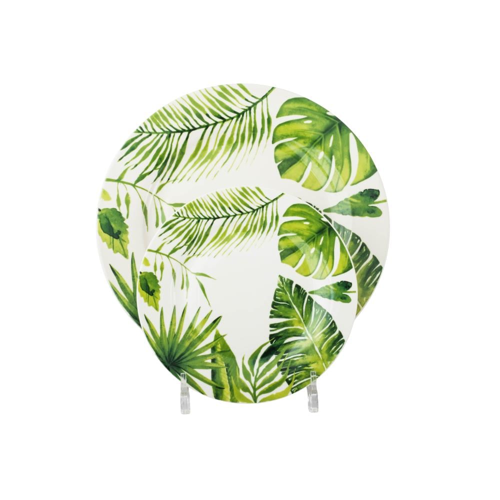 طقم عشاء بورسلان فاخر 40 قطعة اوراق الشجر اخضر 6 اشخاص