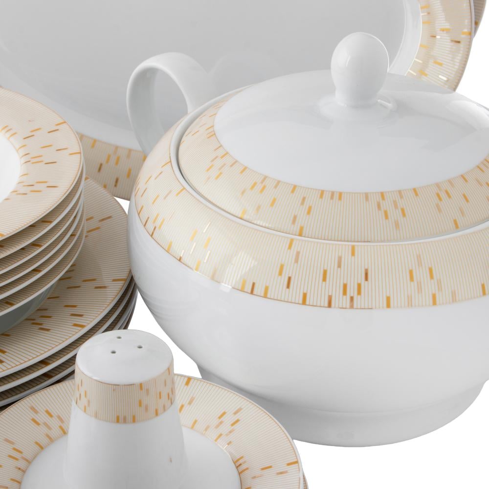 طقم سفرة بورسلان فاخر  بزخرفة ناعمة 45 قطعة 6 اسخاص