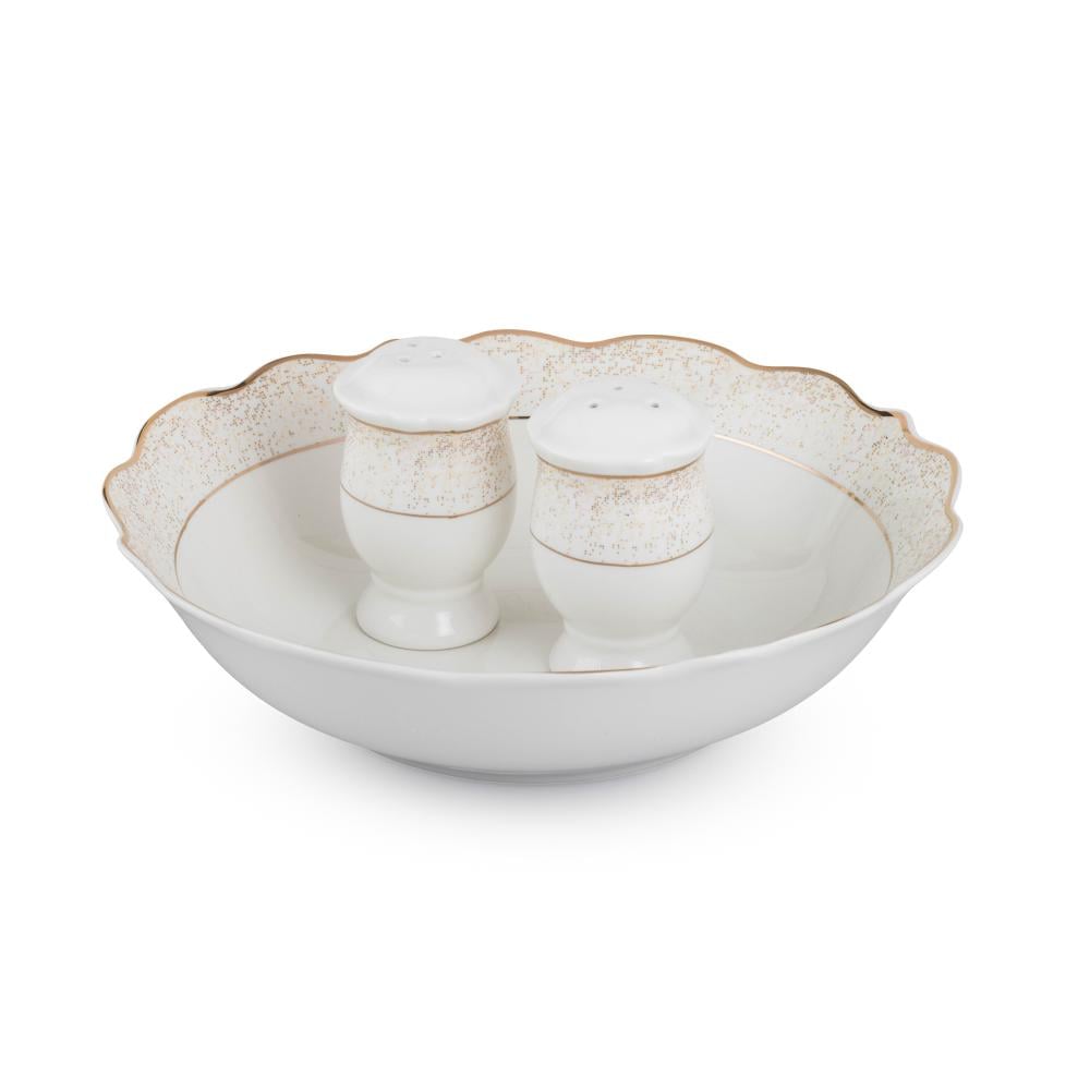 طقم عشاء بورسلان فاخر ابيض وذهبي بنقشات ناعمة 28 قطعة 6 اشخاص