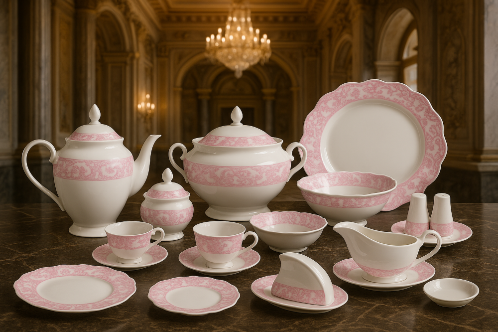 طقم سفرة بورسلان دانتيل107 قطعة