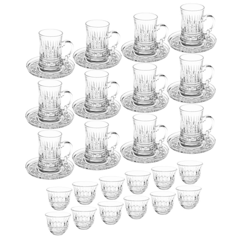 طقم بيالات شاي وفناجين قهوة زجاج بنقشة مخططة 36 قطعة 12 شخص