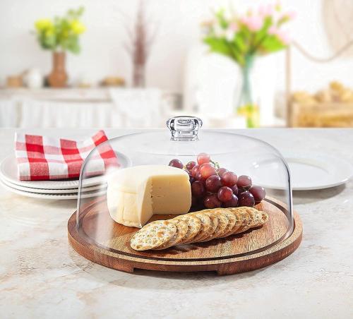 صحن تقديم الكيك والمخبوزات خشب بغطاء اكريلك شفاف م...