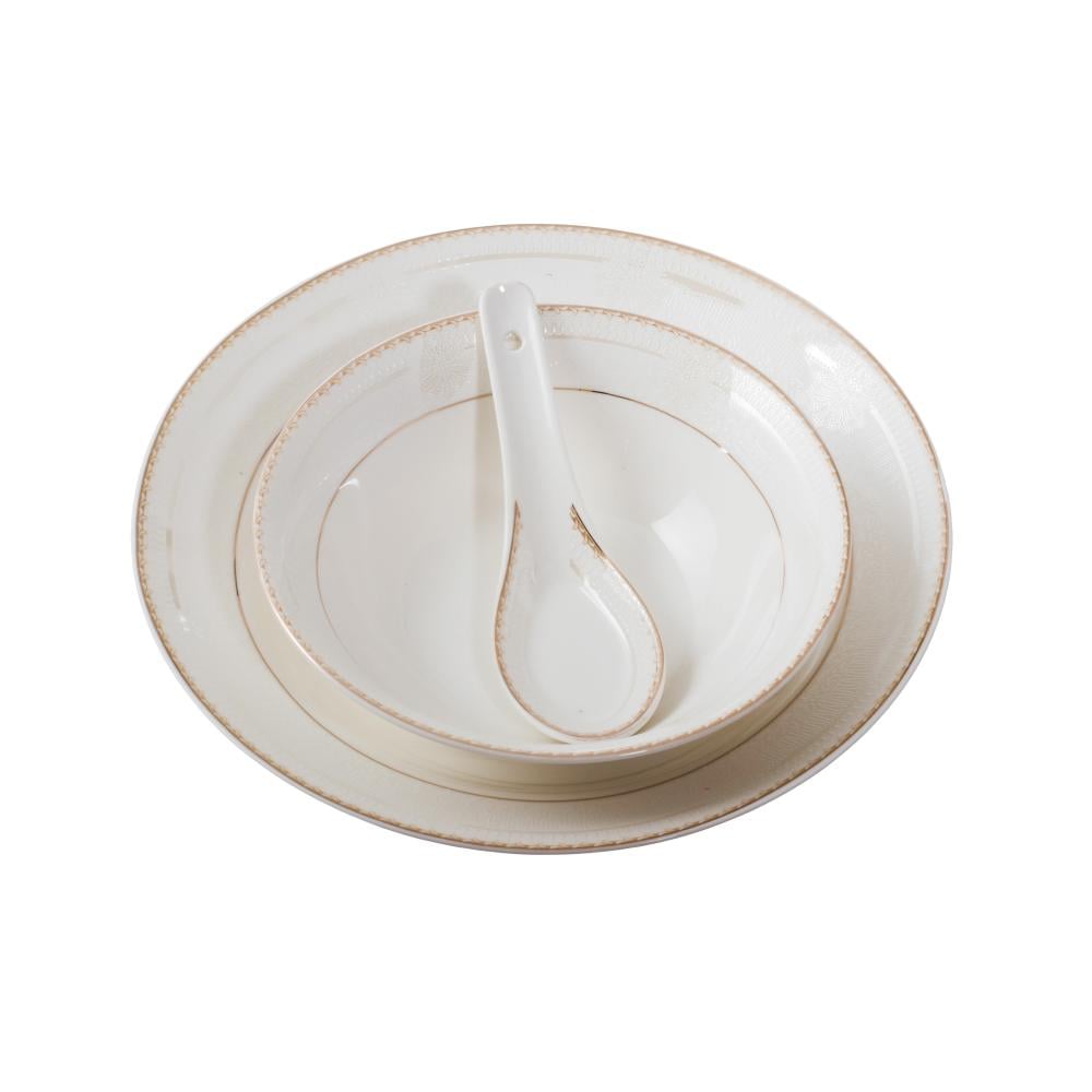 طقم عشاء بورسلان فاخر ابيض بنقش ذهبي مزخرف 70 قطعة 6 اشخاص