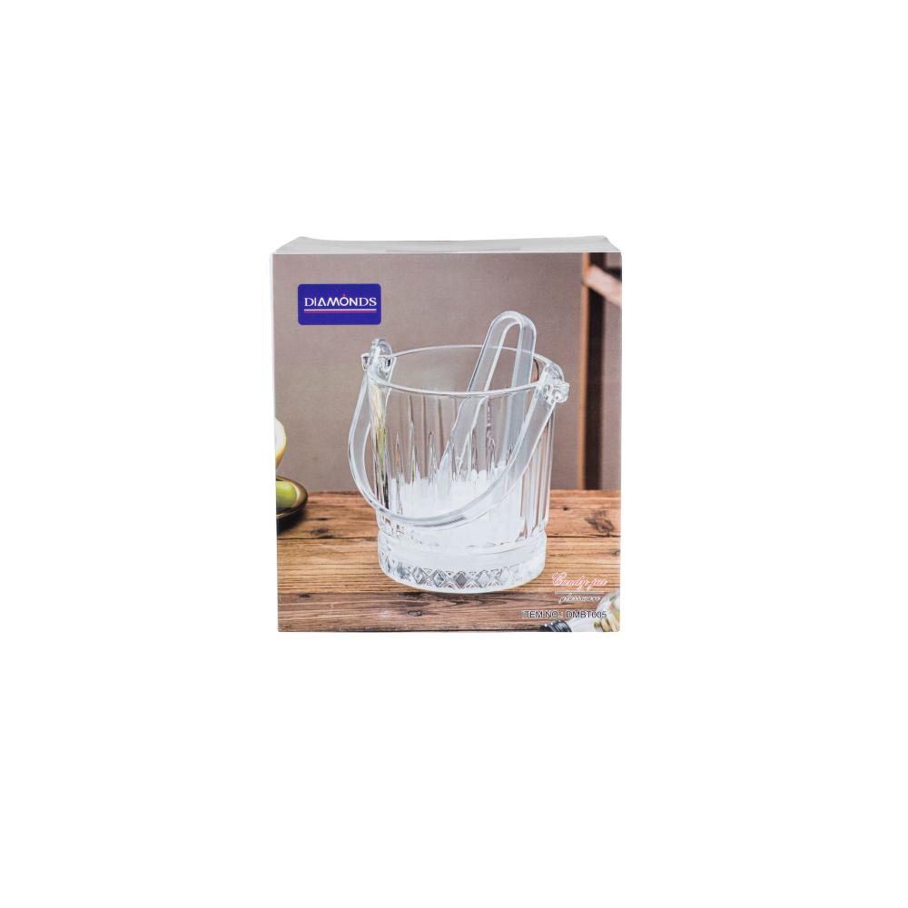 سطل ثلج زجاج مخطط مع ملقط اكرليك