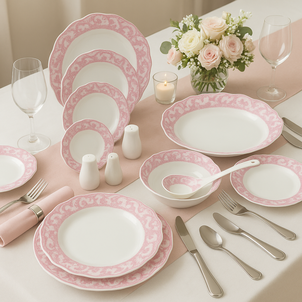 طقم سفرة بورسلان دانتيل107 قطعة