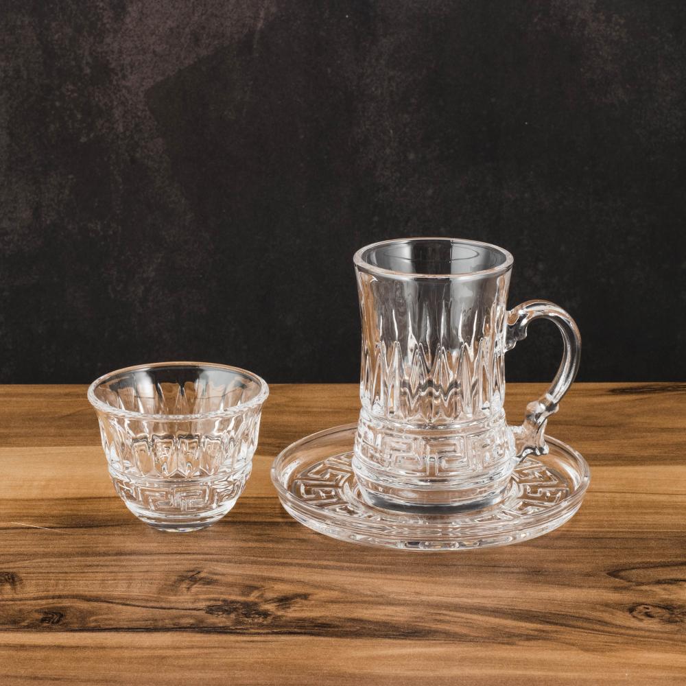 طقم بيالات شاي وفناجين قهوة زجاج بنقشة مخططة 36 قطعة 12 شخص