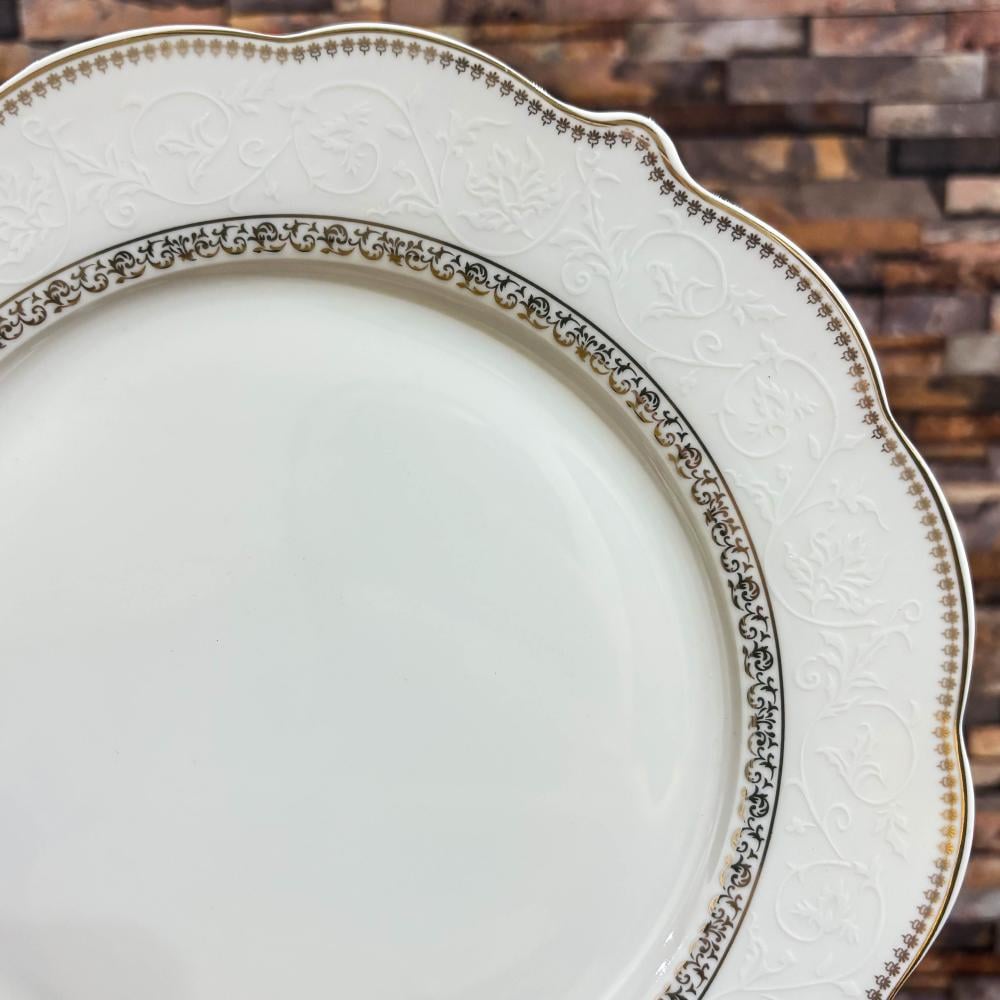 طقم عشاء بورسلان فاخر ابيض وذهبي بنقشات ناعمة 28 قطعة 6 اشخاص