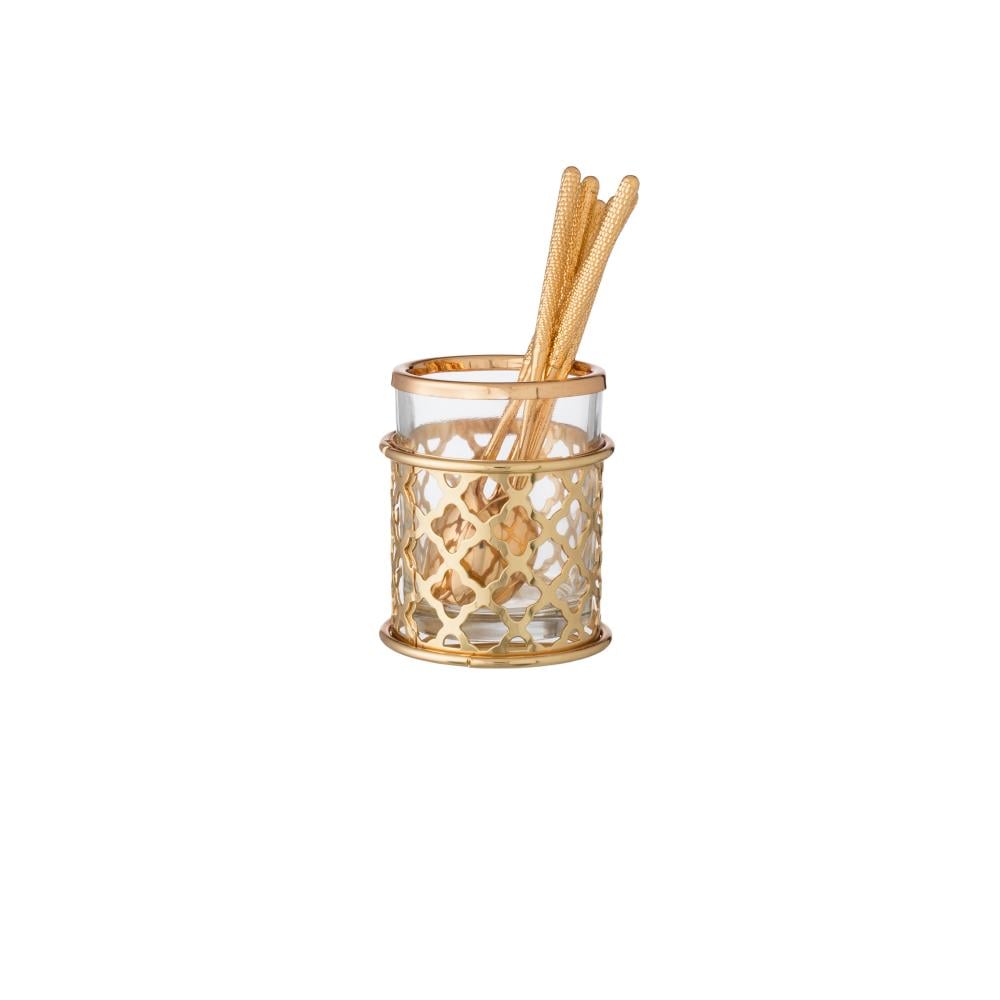 ملاعق شاي ذهبي مبروم 6 قطعة مع حامل