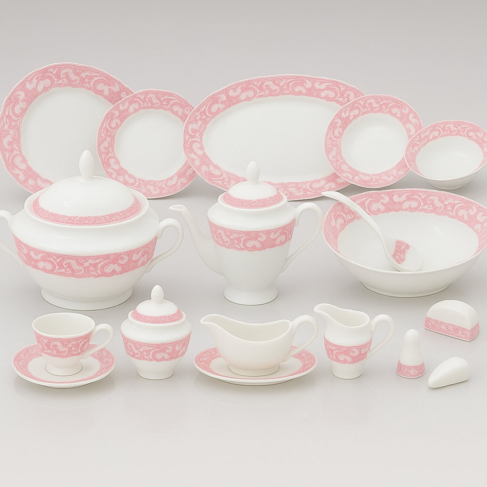 طقم سفرة بورسلان دانتيل107 قطعة