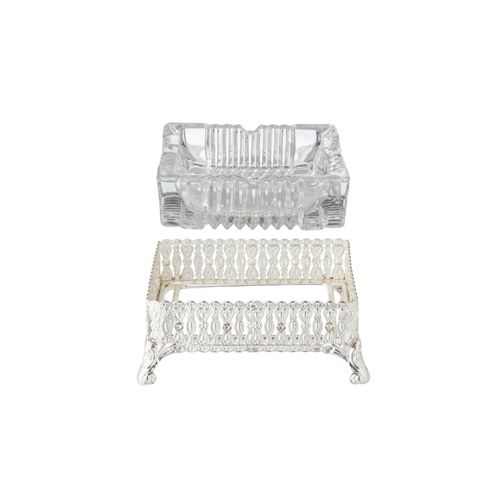 طفاية زجاج مع قاعدة معدن فضي مقاس 12 سم