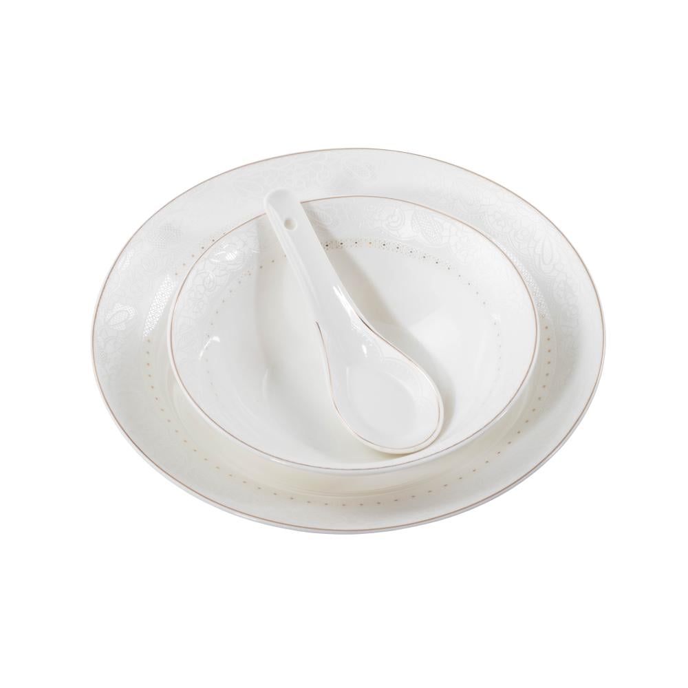 طقم عشاء بورسلان فاخر ابيض بنقش ذهبي مزخرف 70 قطعة 6 اشخاص