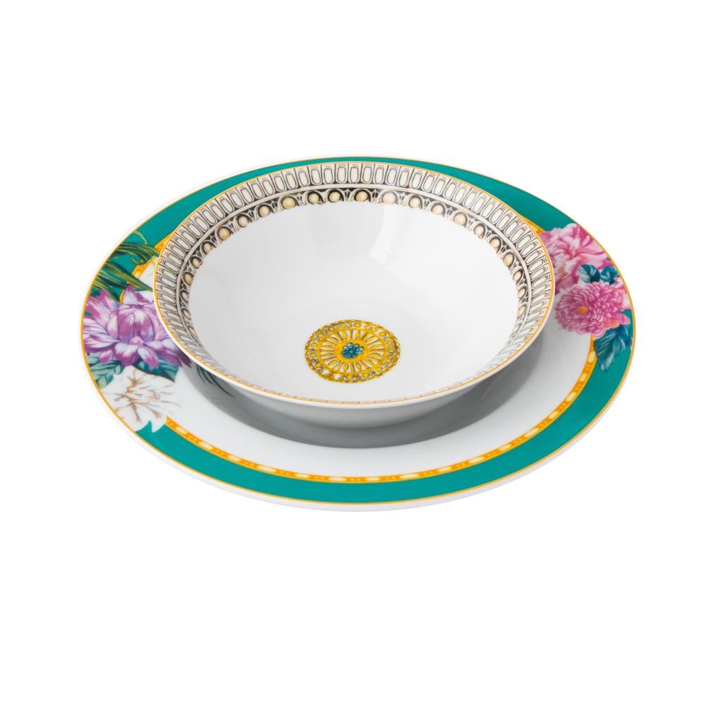 طقم عشاء بورسلان بنقشات ورود تركوازي 28 قطعة 6 اشخاص