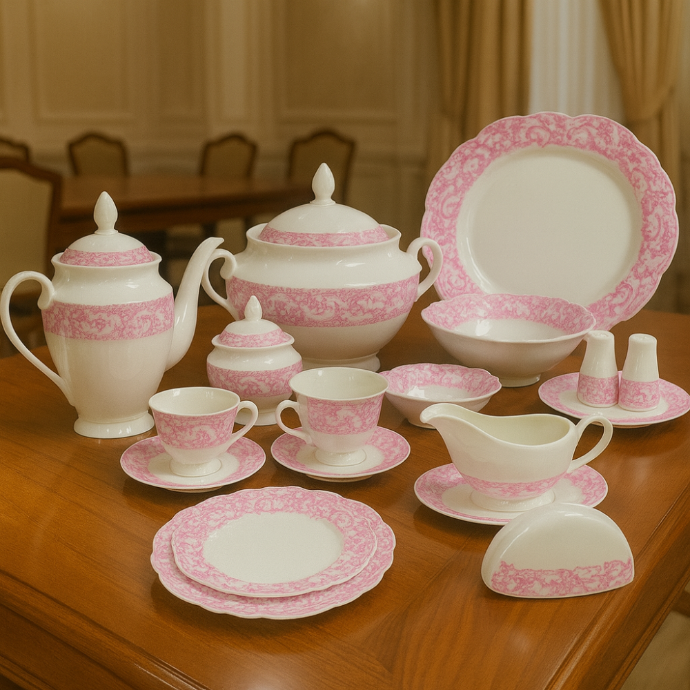 طقم سفرة بورسلان دانتيل107 قطعة