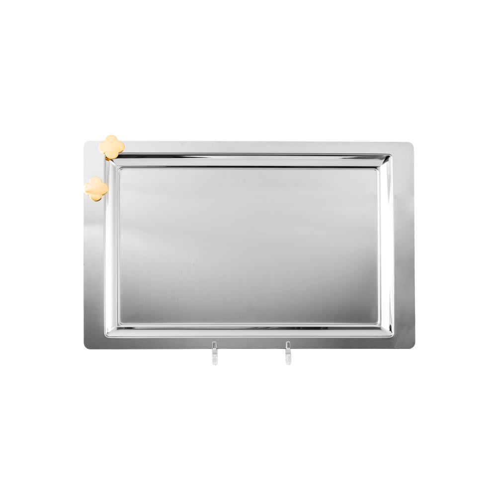 صينية تقديم ستيل فاخر الاصالة مستطيل نيكل ذهبي مقاس 48 سم