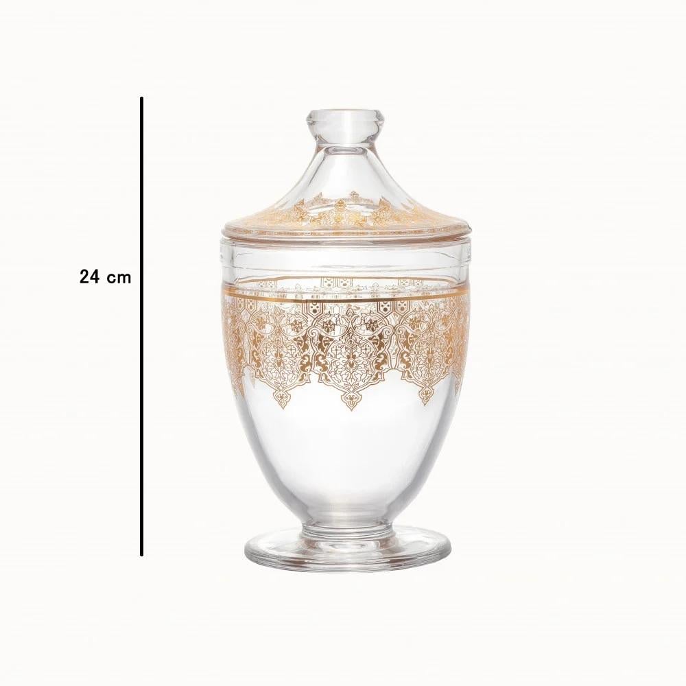 طقم علب سكر وشاي وقهوة وهيل زجاج سادة مزخرف ذهبي 4 قطعة