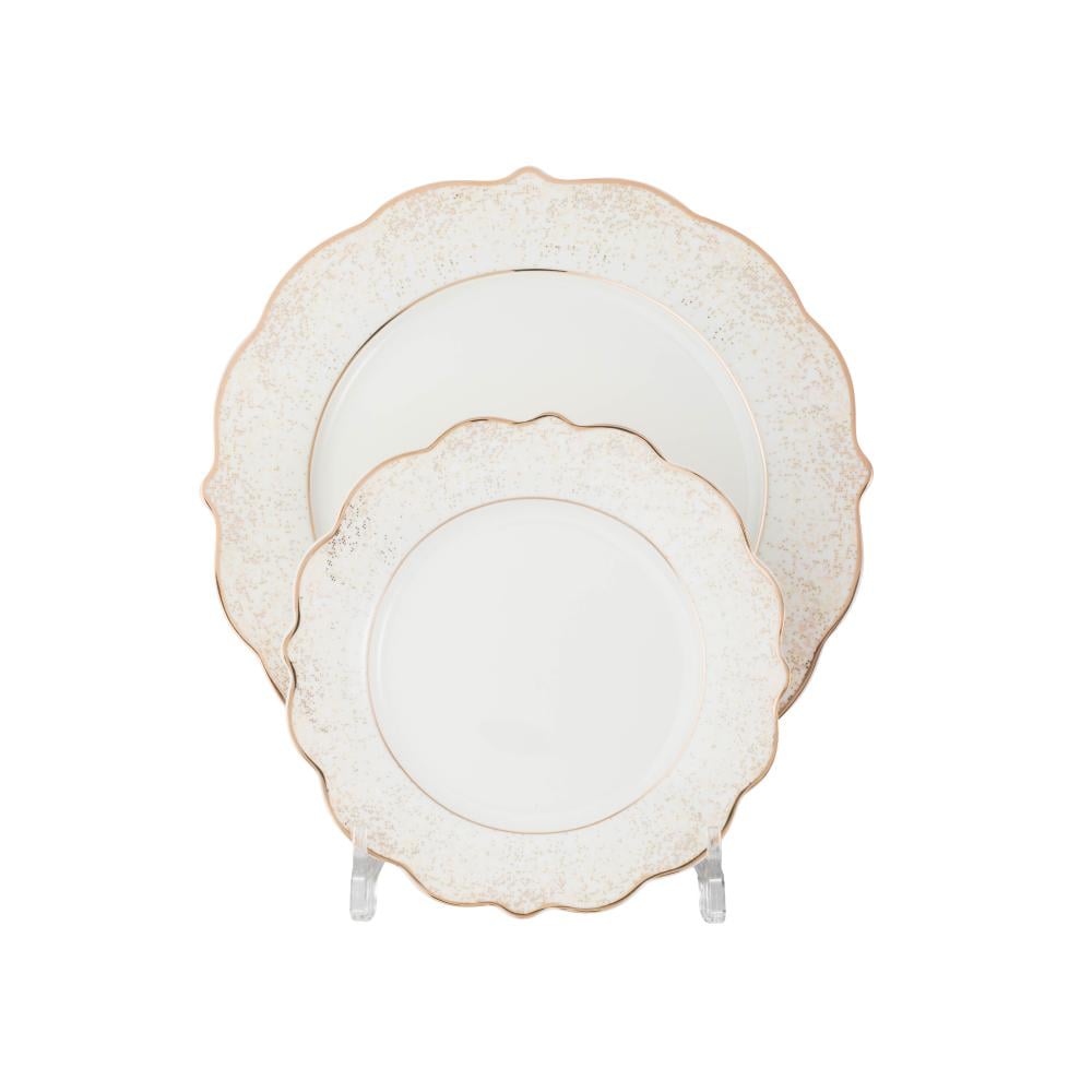 طقم عشاء بورسلان فاخر ابيض وذهبي بنقشات ناعمة 28 قطعة 6 اشخاص