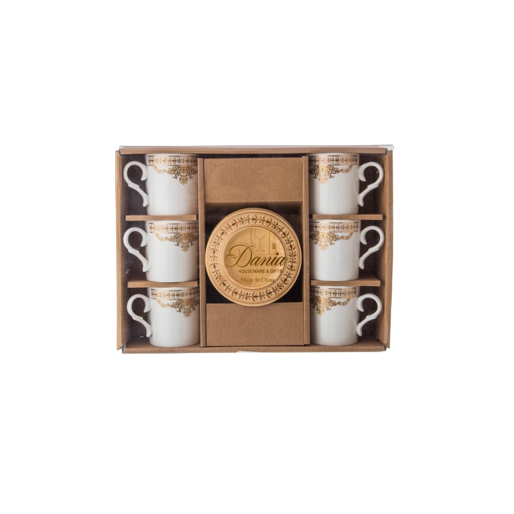 فناجين قهوة تركي منقوش صحن خشب 12 قطعة