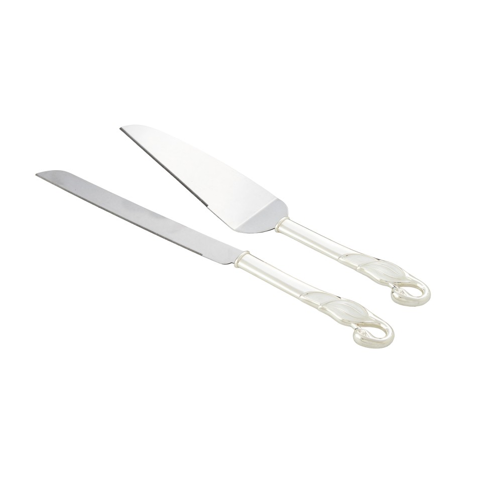 جاروف وسكين لتقطيع الكيك معدن فضي