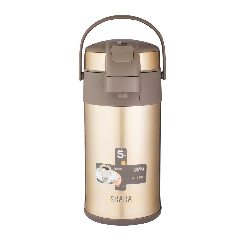 شاها ترمس ضغط ستانلس ستيل من الداخل والخارج عالي الجودة لحفظ الحرارة 4 لتر ذهبي
