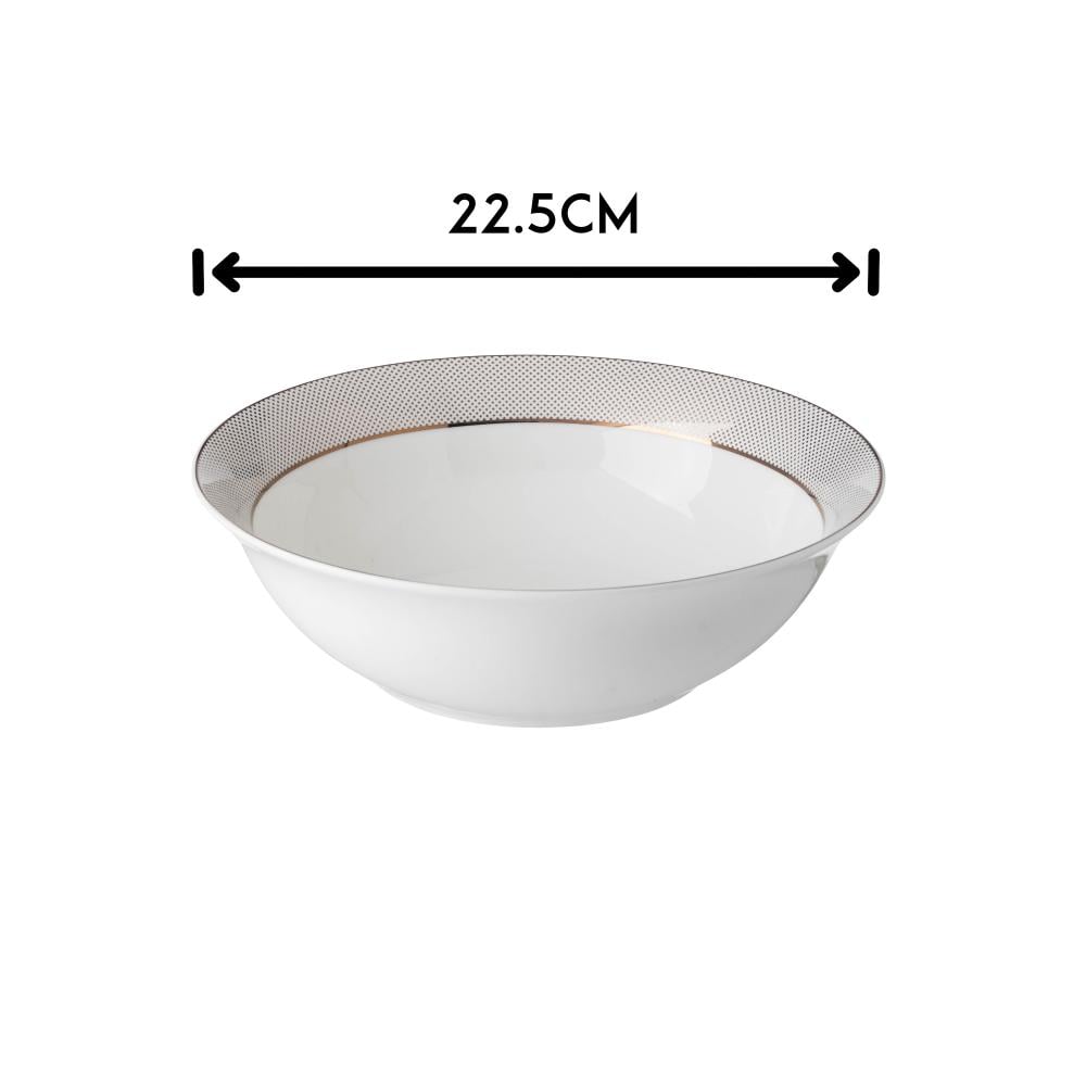 زبدية سلطة بورسلان ابيض وذهبي منقط مقاس 22.5 سم 1 قطعة