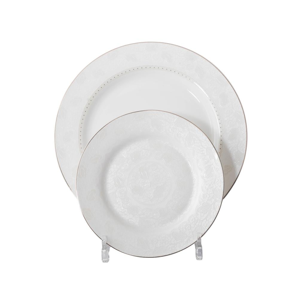 طقم عشاء بورسلان فاخر ابيض بنقش ذهبي مزخرف 70 قطعة 6 اشخاص