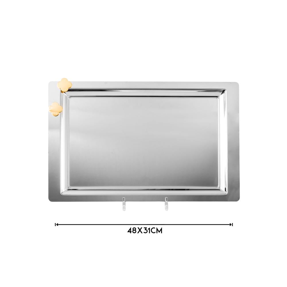 صينية تقديم ستيل فاخر الاصالة مستطيل نيكل ذهبي مقاس 48 سم