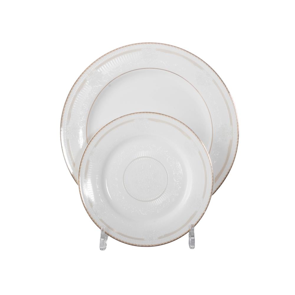 طقم عشاء بورسلان فاخر ابيض بنقش ذهبي مزخرف 70 قطعة 6 اشخاص