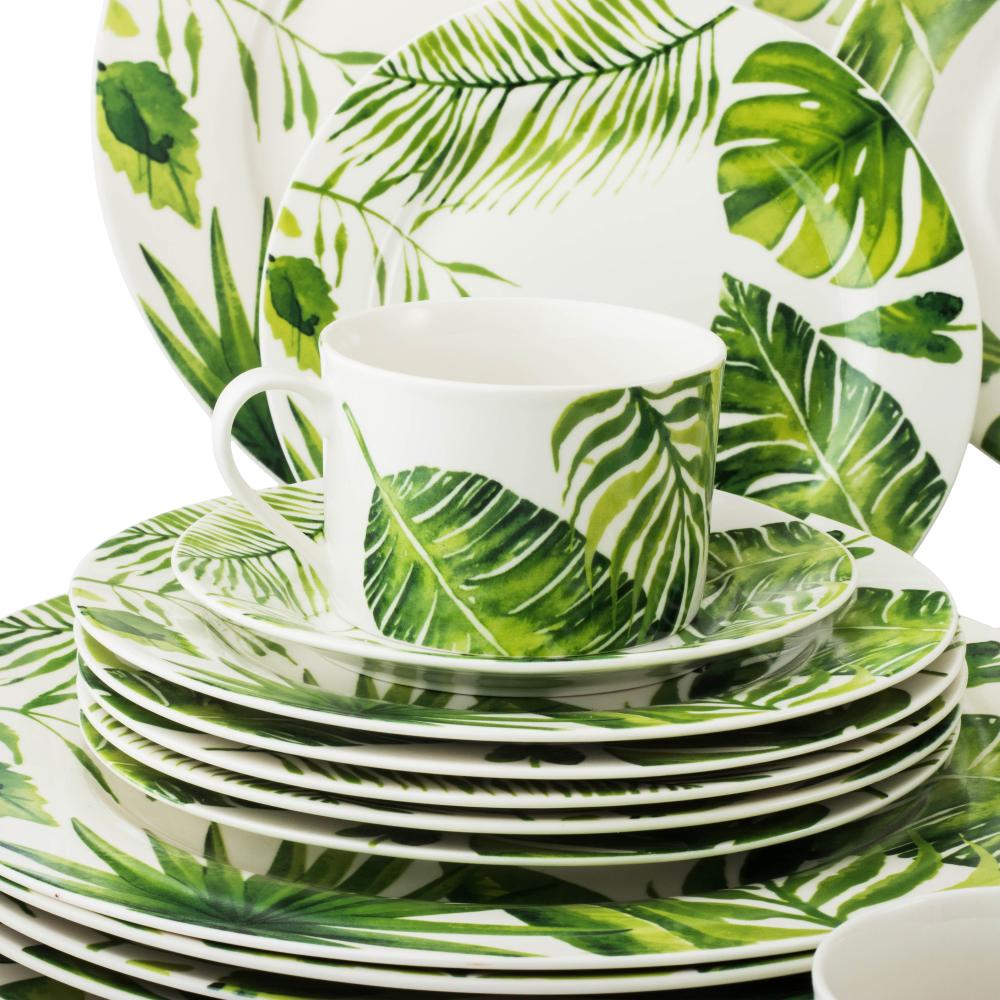 طقم عشاء بورسلان فاخر 40 قطعة اوراق الشجر اخضر 6 اشخاص