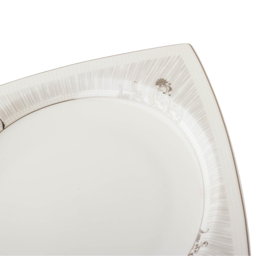 طقم صحون حلا بورسلان مربع منقوش 6 قطعة مع استاند اكريلك اسود مقاس 16 سم