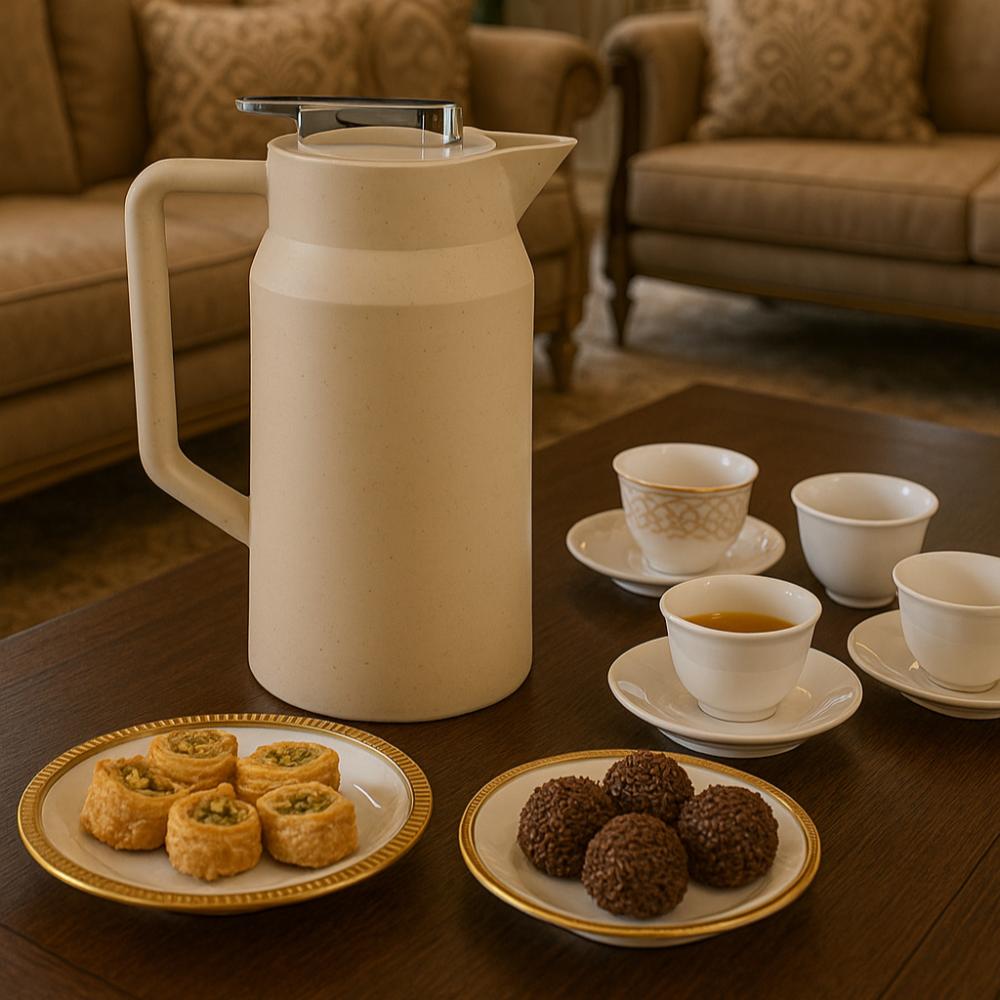 ترمس شاي وقهوة من شركة هوست 1 لتر بيج منقط وفضي داخل زجاج