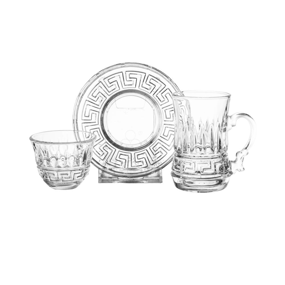 طقم بيالات شاي وفناجين قهوة زجاج بنقشة مخططة 36 قطعة 12 شخص