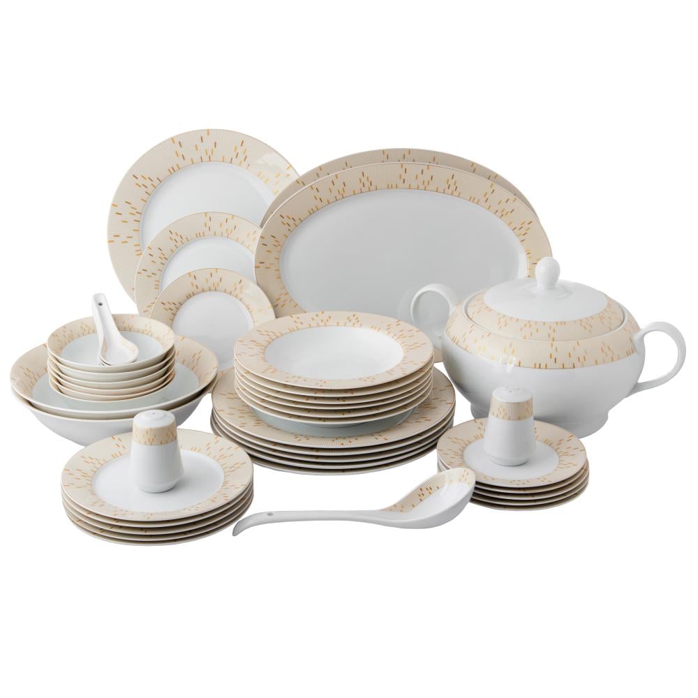 طقم سفرة بورسلان فاخر  بزخرفة ناعمة 45 قطعة 6 اسخاص