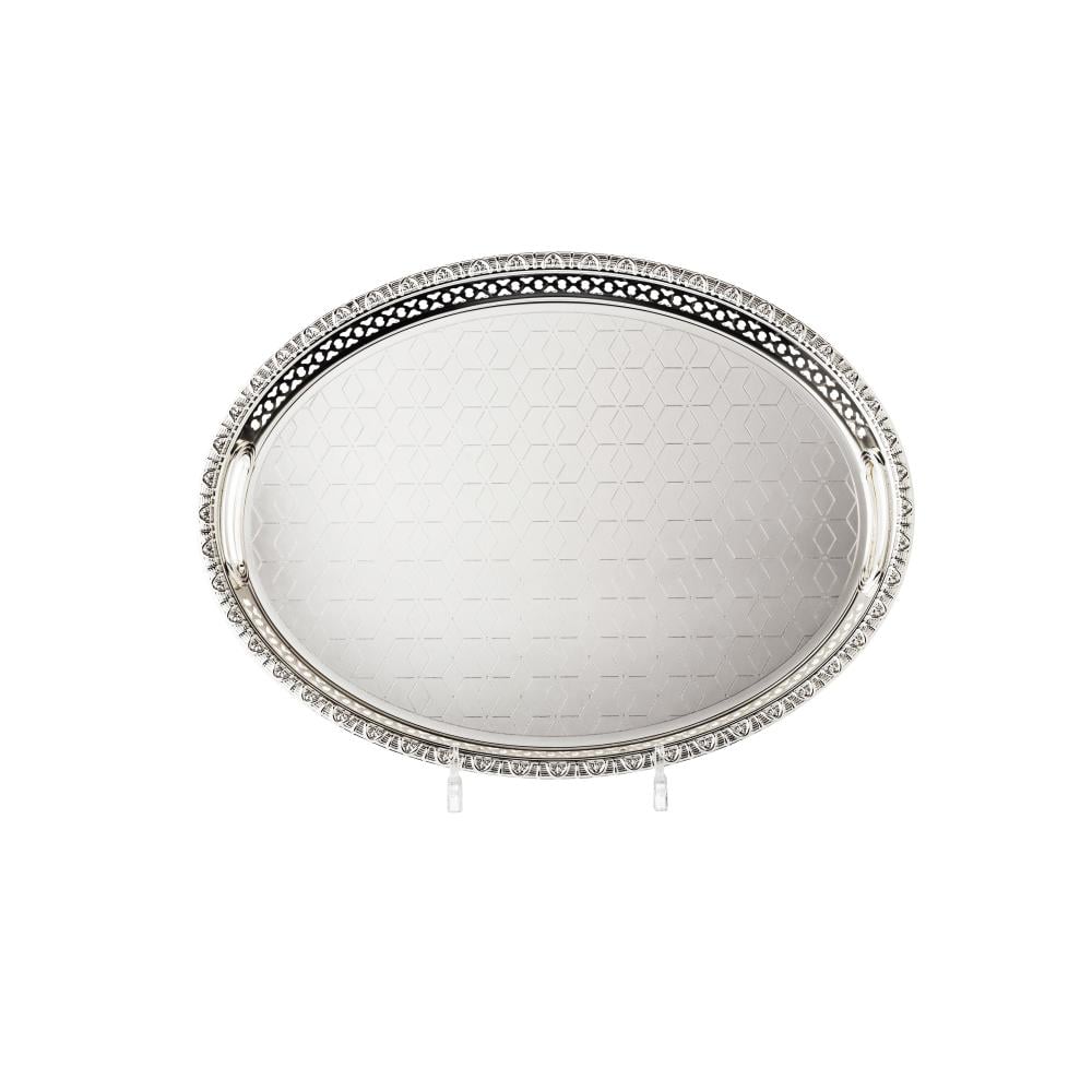 صينية تقديم بيضاوي معدن فضي