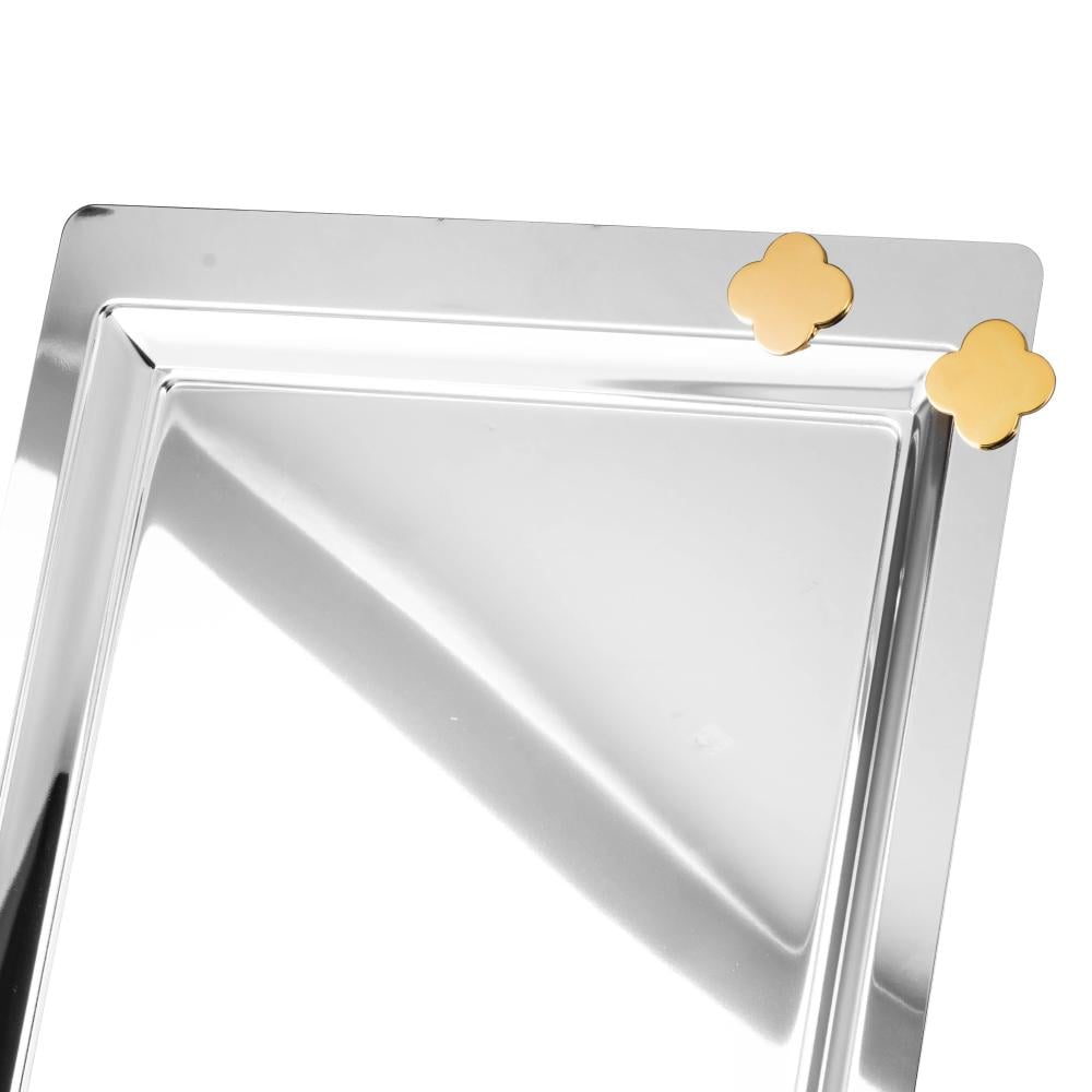 صينية تقديم ستيل فاخر الاصالة مستطيل نيكل ذهبي مقاس 48 سم