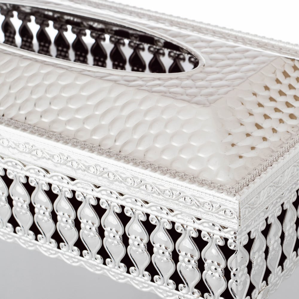 سلة وعلبة مناديل معدن فضي