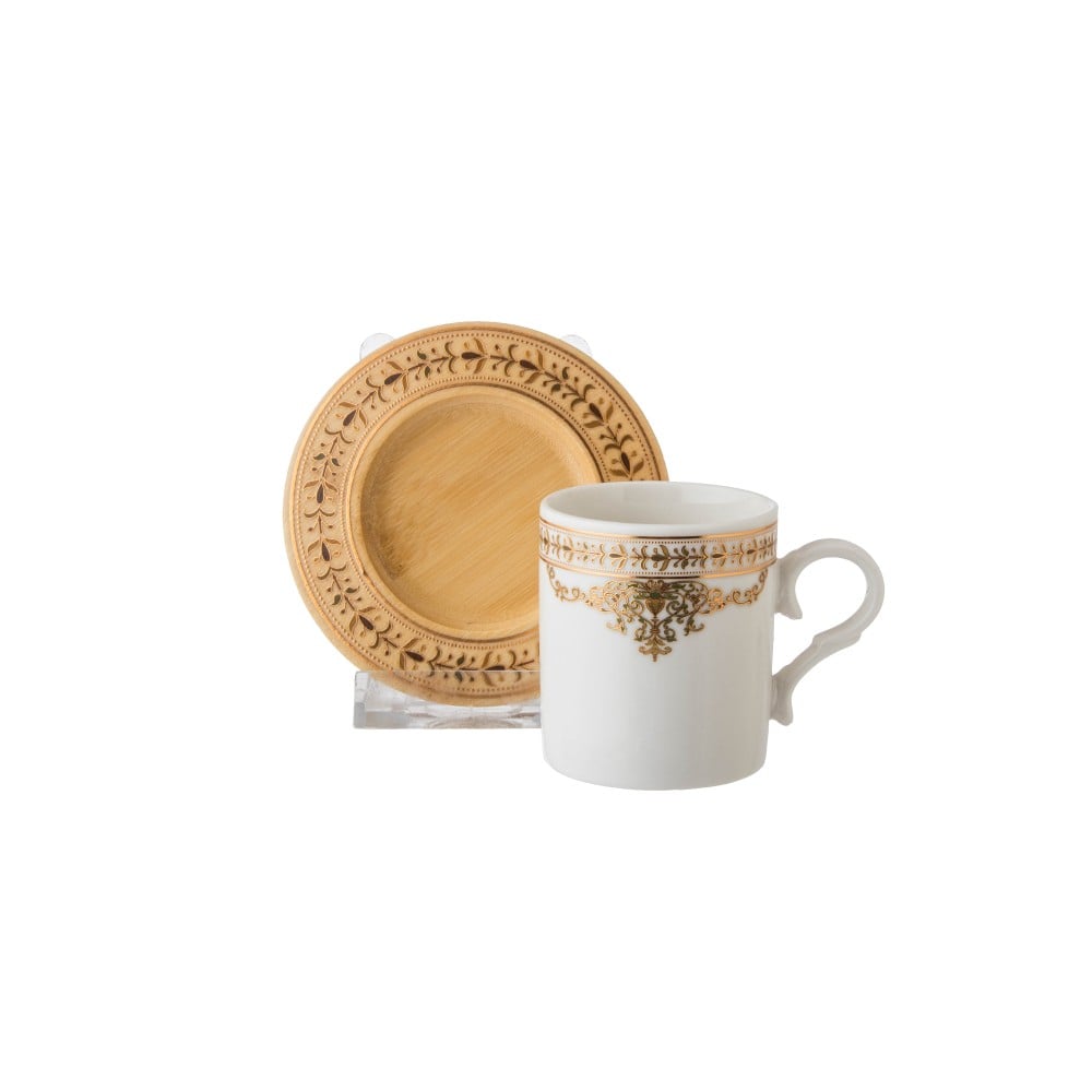 فناجين قهوة تركي منقوش صحن خشب 12 قطعة