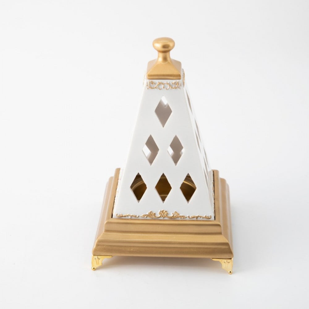 مبخرة بولي شكل هرمي ذهبي ابيض