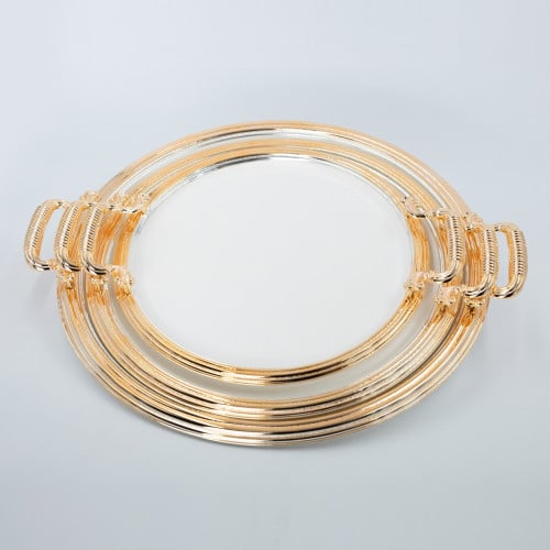 صواني تقديم دائري ابيض ذهبي 3 قطعة