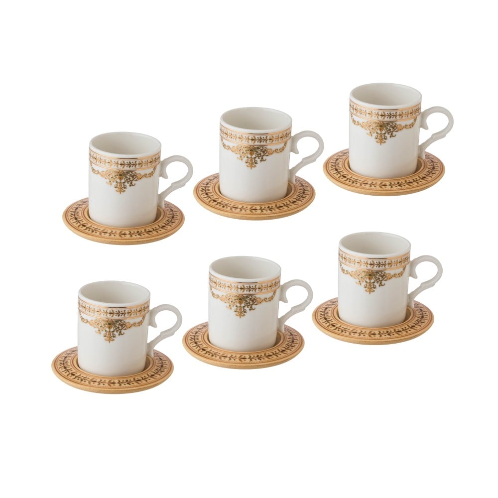 فناجين قهوة تركي منقوش صحن خشب 12 قطعة