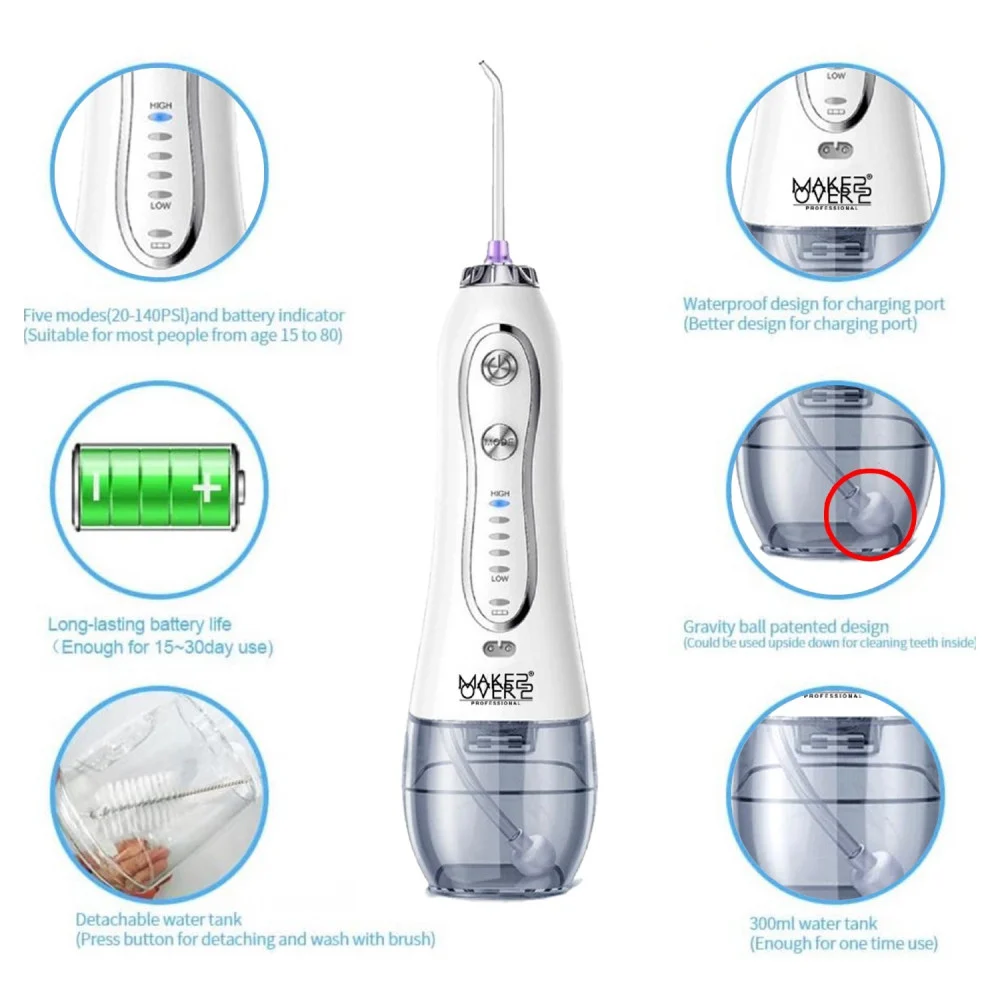 ميك اوفر22 جهاز تنظيف الاسنان واللسان بالماء - ابيض 300 مل