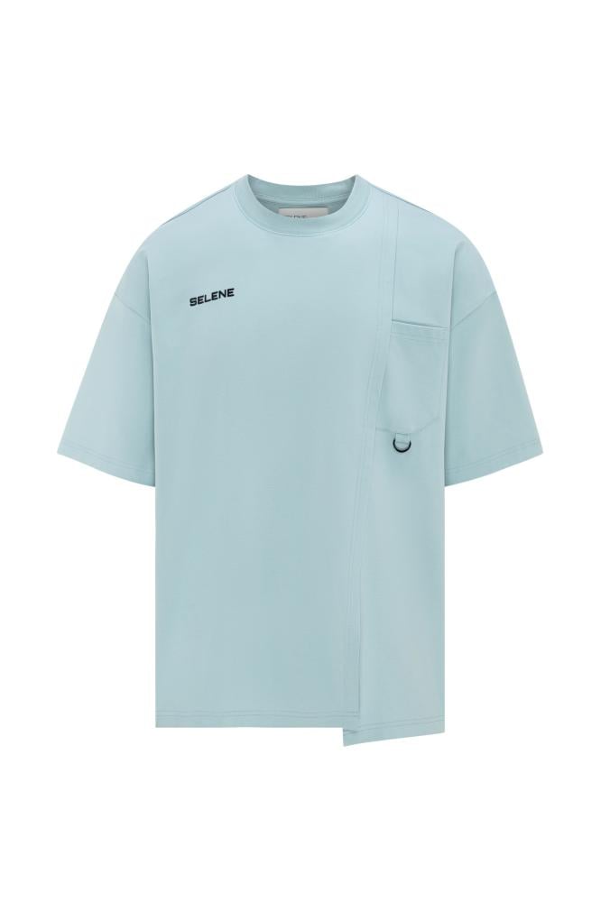 تيشيرت أوفرسايز بجيب وخياطة غير متماثلة للجنسين - أزرق سماوي
