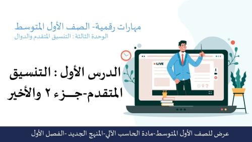 التنسيق المتقدم الجزء 2 والأخير -عرض مهارات رقمية للصف الأول المتوسط