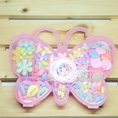 صندوق خرز - فراشة وردي باشكال مختلفة لصنع الاكسسوارات اكثر من 100 خرزة