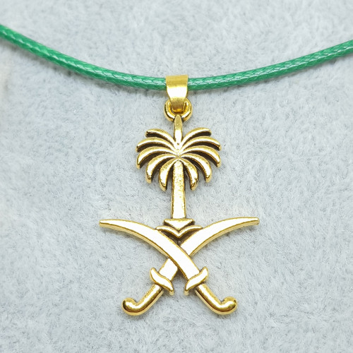 قلادة سيفين ونخلة - ذهبي جلد