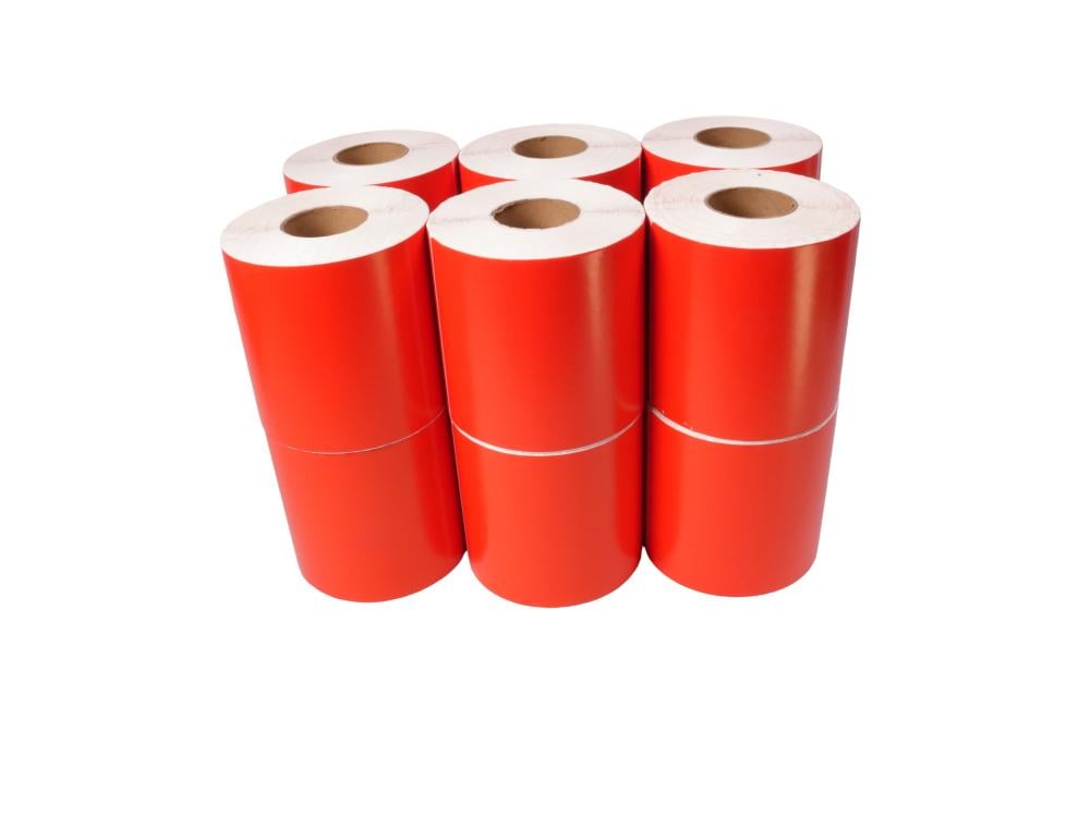 ورق طباعة حراري لاصق مناسب لبوليصات الشحن لون احمر Thermal Roll Labels red 100x150mm , (4x6inch)