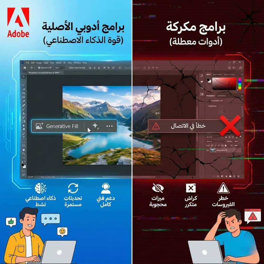 مقارنة بين فوتوشوب الأصلي والمكرك توضح ميزة الذكاء الاصطناعي Generativ