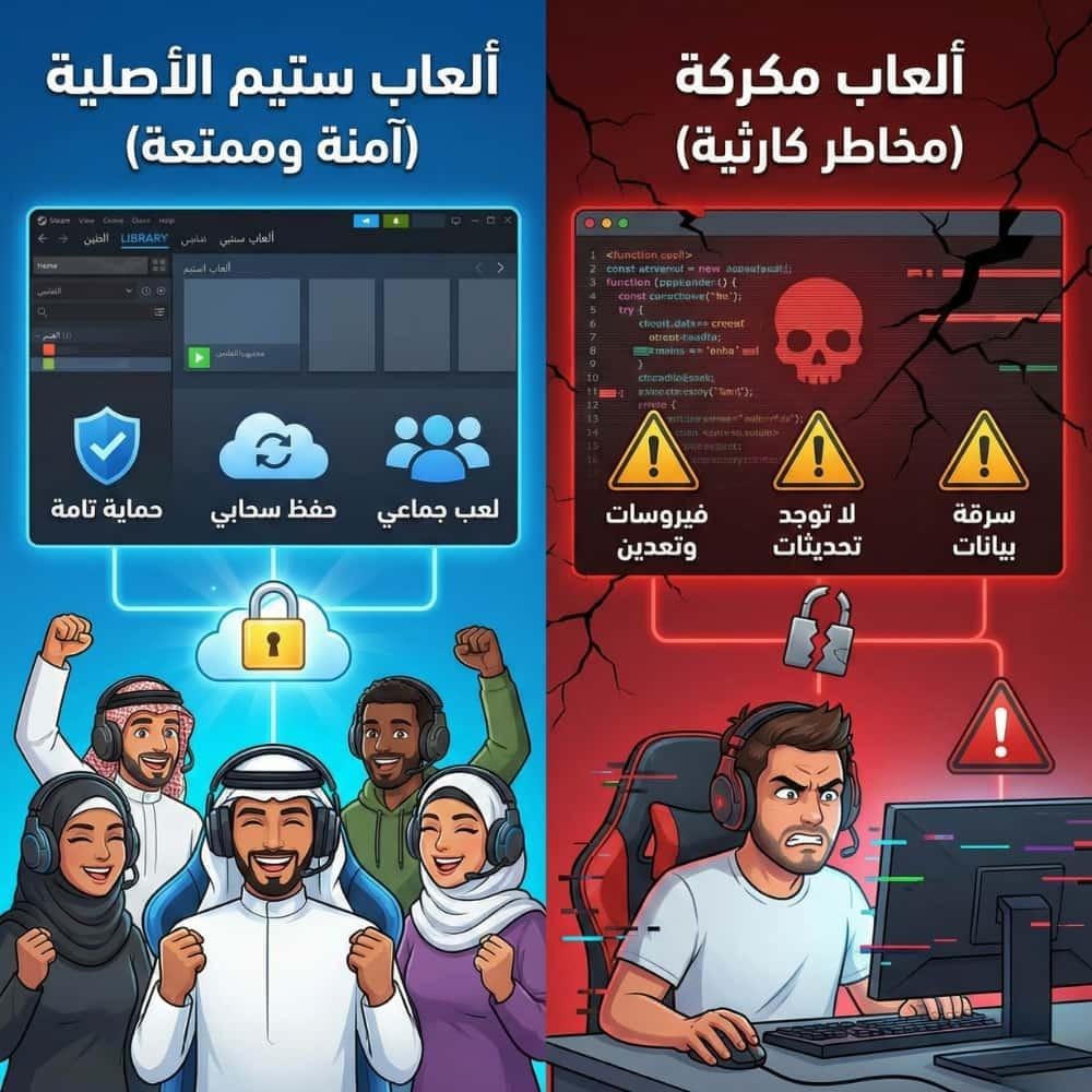 مقارنة توضح الفرق بين ألعاب ستيم الأصلية والألعاب المكركة ومخاطر الفير